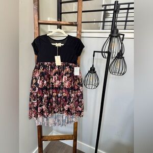 Girls Joyfolie Black & Floral High-Low Dress